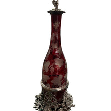Load image into Gallery viewer, Antique vine decanter 750 ml Est 1910 Stopper Solid Silver Bottom Silver Plated

